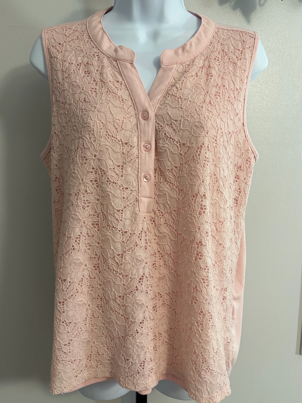 Notations Blush Pink Lace Sleeveless Henley Tank